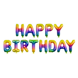 Ballongbanner - Happy Birthday - Regnbue Folie - 340x35cm