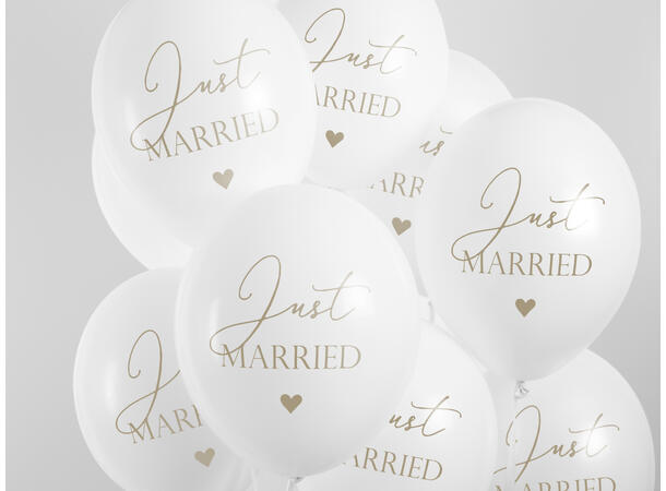 Ballonger - "Just Married" - Hvit 30cm - 6pk