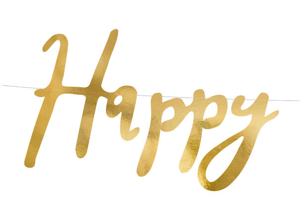 Bokstavbanner - "Happy Birthday" - Gull 16.5x62cm