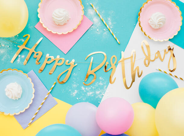 Bokstavbanner - "Happy Birthday" - Gull 16.5x62cm