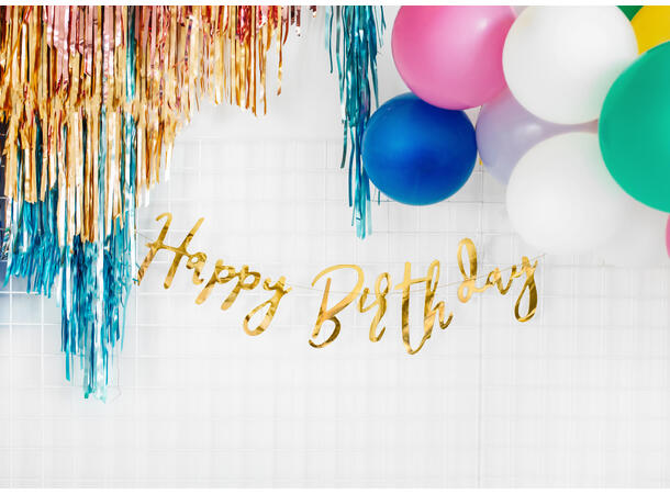 Bokstavbanner - "Happy Birthday" - Gull 16.5x62cm
