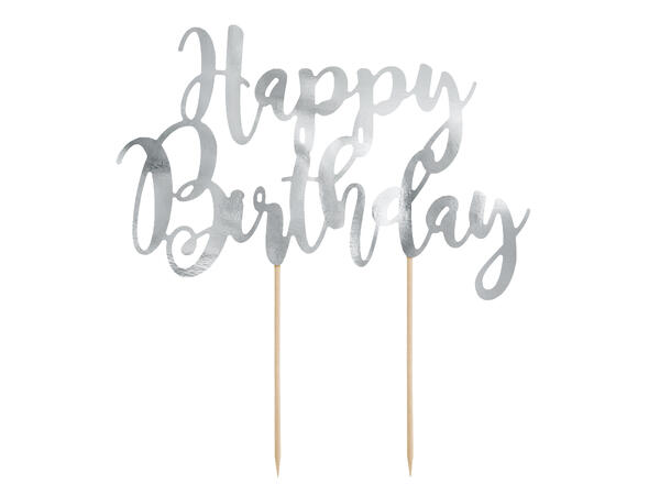 Kaketopp - "Happy Birthday" - Sølv 25.5cm