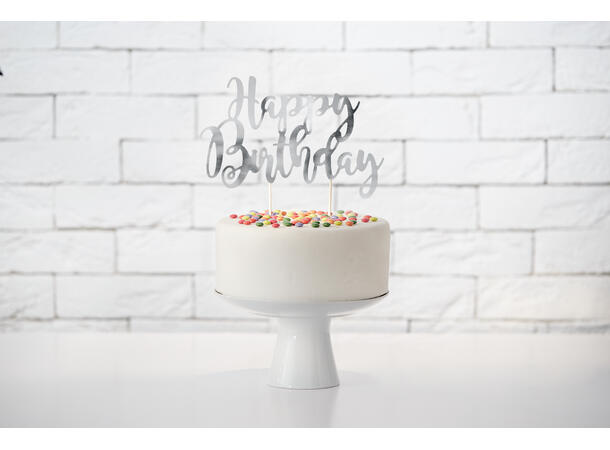 Kaketopp - "Happy Birthday" - Sølv 25.5cm