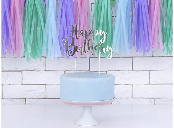 Kaketopp - "Happy Birthday" - Sølv 25.5cm