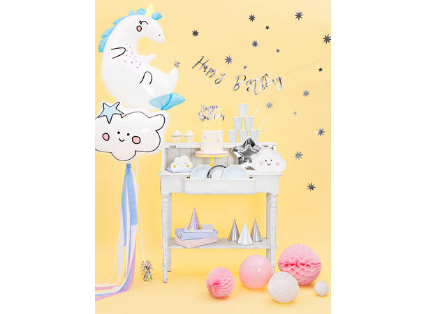 Kaketopp - "Happy Birthday" - Sølv 25.5cm