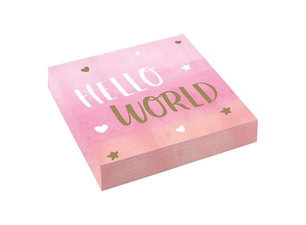 Papirservietter - "Hello World" - Jente Babyshower - 33cm - 16pk