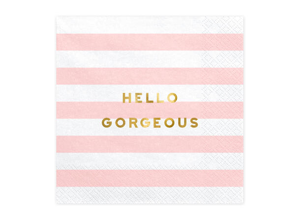 Servietter - "Hello Gorgeous" - Lys Rosa Striper - 33cm - 20pk