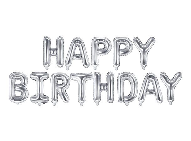 Ballongbanner - "Happy Birthday" - Sølv Folie - 340x35cm