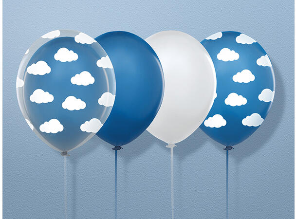 Ballonger  - Gjennomsiktig & Hvite Skyer 30cm - 6pk 