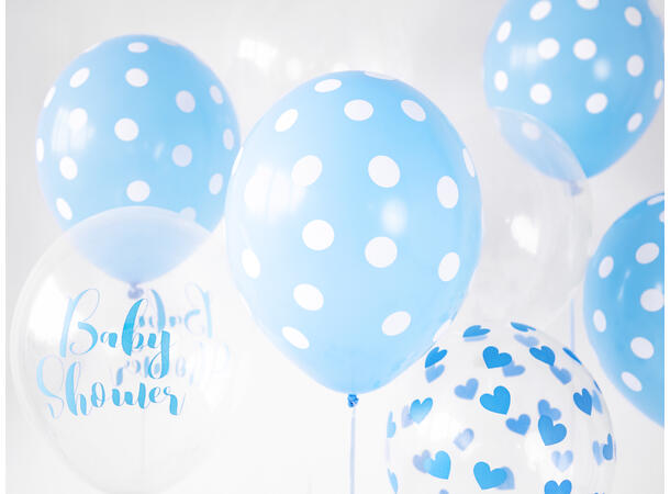 Ballonger  - Gjennomsiktig & Lys Blå Hjerter - 30cm - 6pk