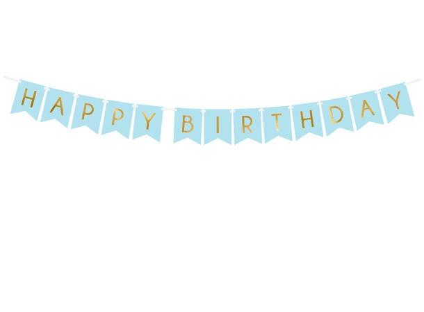 Blokkbanner - "Happy Birthday" - Lys Blå 15x175cm