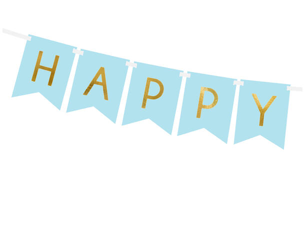 Blokkbanner - "Happy Birthday" - Lys Blå 15x175cm