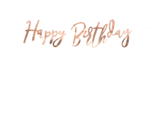 Bokstavbanner - "Happy Birthday" Rosegull - 16.5x62cm 