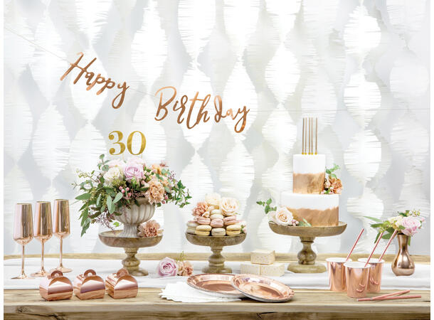 Bokstavbanner - "Happy Birthday" Rosegull - 16.5x62cm