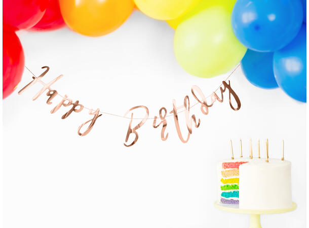 Bokstavbanner - "Happy Birthday" Rosegull - 16.5x62cm 