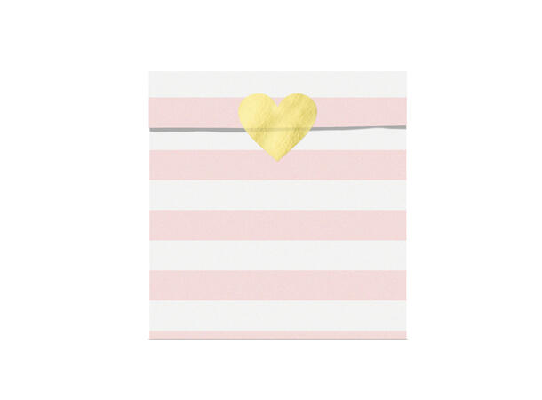 Godteposer - Rosa & Hvite Striper Papir - 13x14cm - 6pk 
