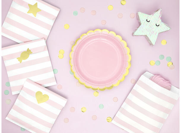 Godteposer - Rosa & Hvite Striper Papir - 13x14cm - 6pk 