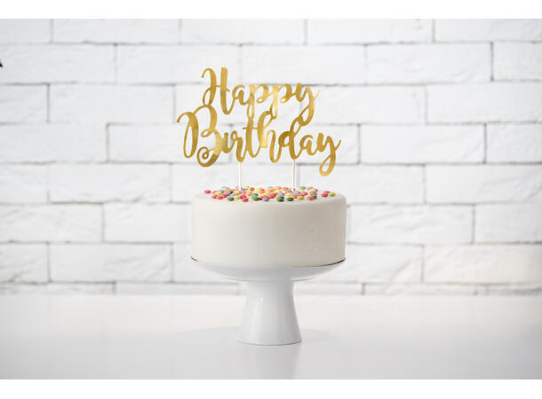 Kaketopp - "Happy Birthday" - Gull 25.5cm 