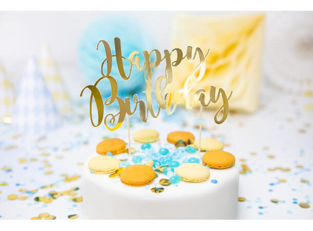 Kaketopp - "Happy Birthday" - Gull 25.5cm 