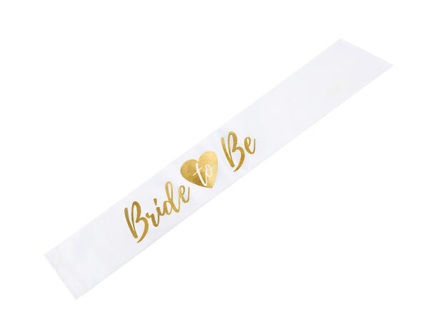 Magebånd Sash - "Bride to Be" Hvit & Gull - 75cm 