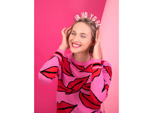 Tiara Hårbøyle - "Birthday Girl" Rosa & Hvit - Plast