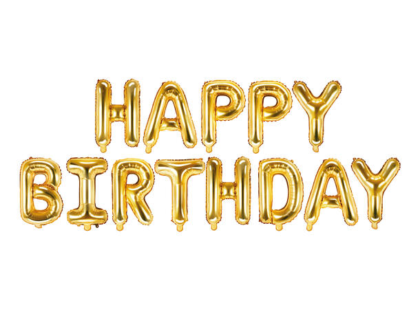 Ballongbanner - "Happy Birthday" - Gull Folie - 340x35cm