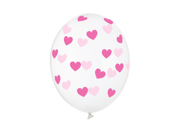 Ballonger  - Gjennomsiktig & Rosa Hjerter - 30cm - 6pk