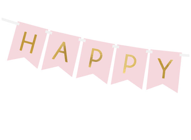 Blokkbanner - Happy Birthday - Lys Rosa 15x175cm