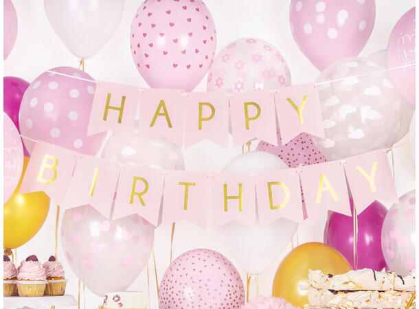 Blokkbanner - Happy Birthday - Lys Rosa 15x175cm