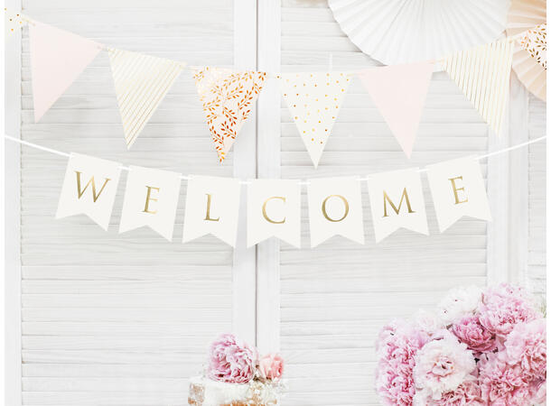 Blokkbanner - "Welcome" - Hvit 15x95cm