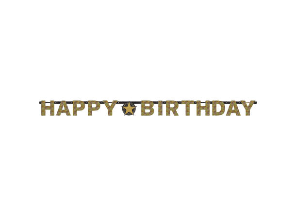 Bokstavbanner - "Happy Birthday" - Gull 213x16cm