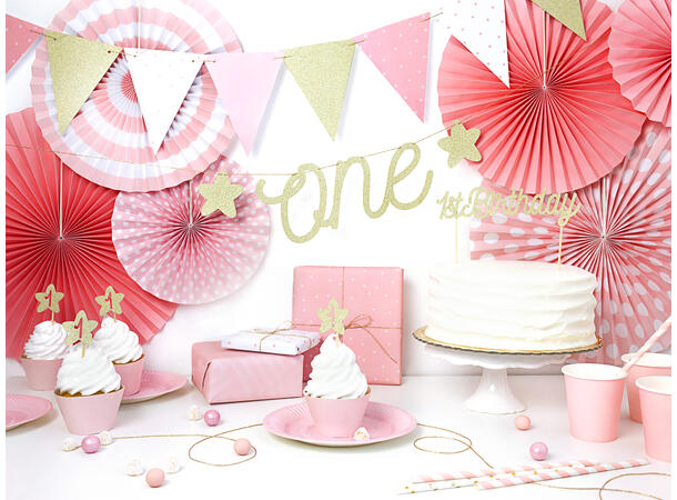 Cupcaketopper - Stjerne Første Bursdag Gull - 10cm - 6pk 