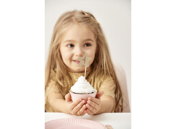 Cupcaketopper - Stjerne Første Bursdag Gull - 10cm - 6pk