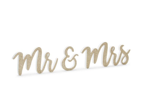 Dekorasjon - "Mr" & "Mrs" - Gull Trevirke - 50x10cm 