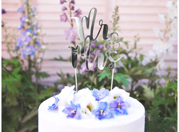 Kaketopp - "Mr & Mrs" - Sølv 25.5cm 