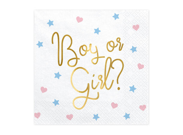 Papirservietter - "Boy or Girl" Hjerter & Stjerner - 33cm - 20pk 