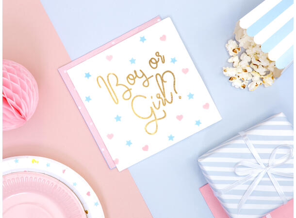 Papirservietter - "Boy or Girl" Hjerter & Stjerner - 33cm - 20pk 