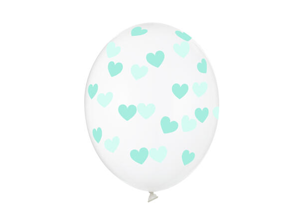 Ballonger  - Gjennomsiktig & Mintgrønne Hjerter - 30cm - 6pk 