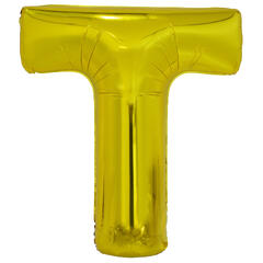 Bokstavballong - Bokstav T - Gull Folie - 86cm