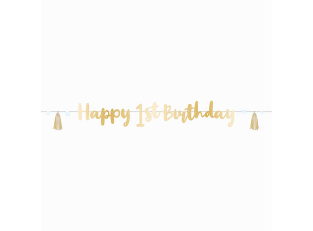 Bokstavbanner - "Happy 1st Birthday" Blå & Gull - 180cm 
