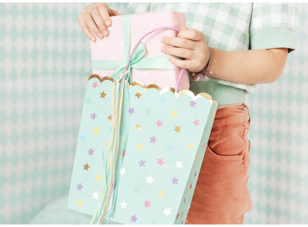 Gavepose Papp - Mint - Stjerner 22x23x8cm
