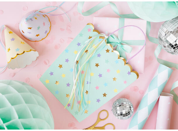 Gavepose Papp - Mint - Stjerner 22x23x8cm