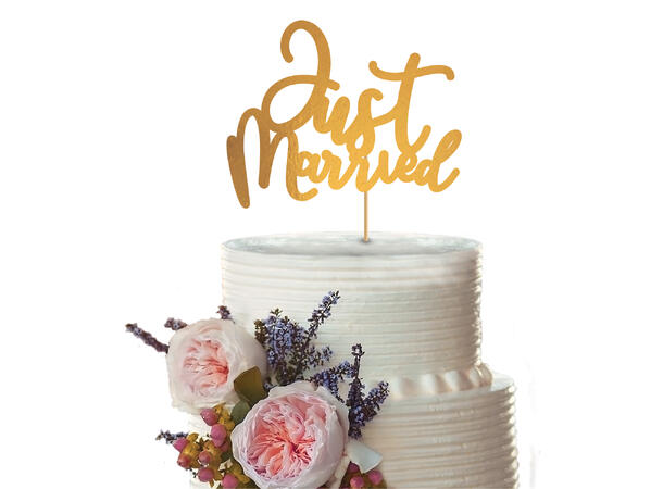 Kaketopp Bryllup - "Just Married" - Gull Papp