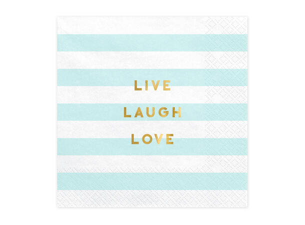 Servietter - "Live Laugh Love" - Lys Blå Striper - 33cm - 20pk 