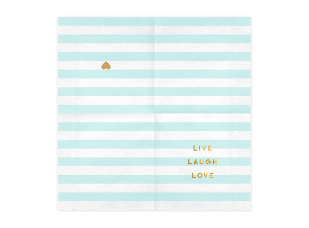 Servietter - "Live Laugh Love" - Lys Blå Striper - 33cm - 20pk 
