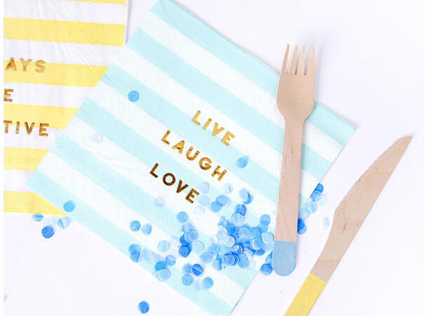 Servietter - "Live Laugh Love" - Lys Blå Striper - 33cm - 20pk 