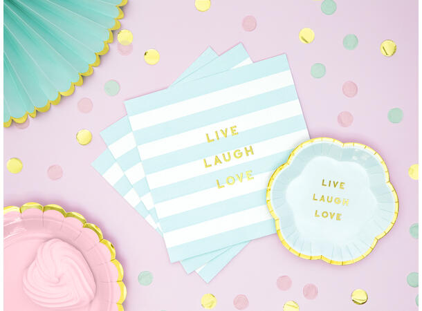 Servietter - "Live Laugh Love" - Lys Blå Striper - 33cm - 20pk