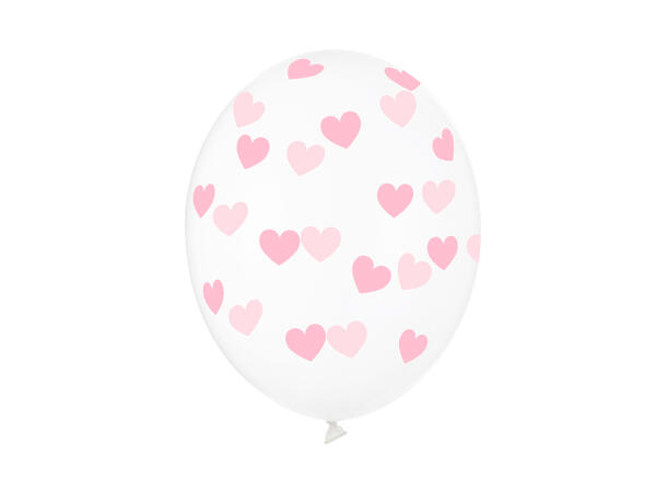 Ballonger  - Gjennomsiktig & Lys Rosa Hjerter - 30cm - 6pk