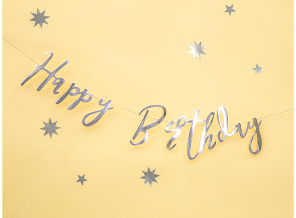 Bokstavbanner - "Happy Birthday" - Sølv 16.5x62cm 