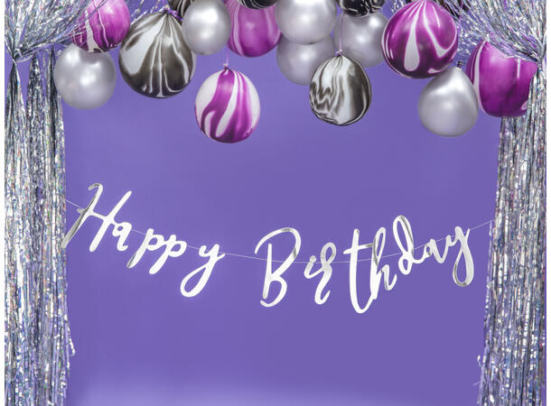 Bokstavbanner - "Happy Birthday" - Sølv 16.5x62cm 